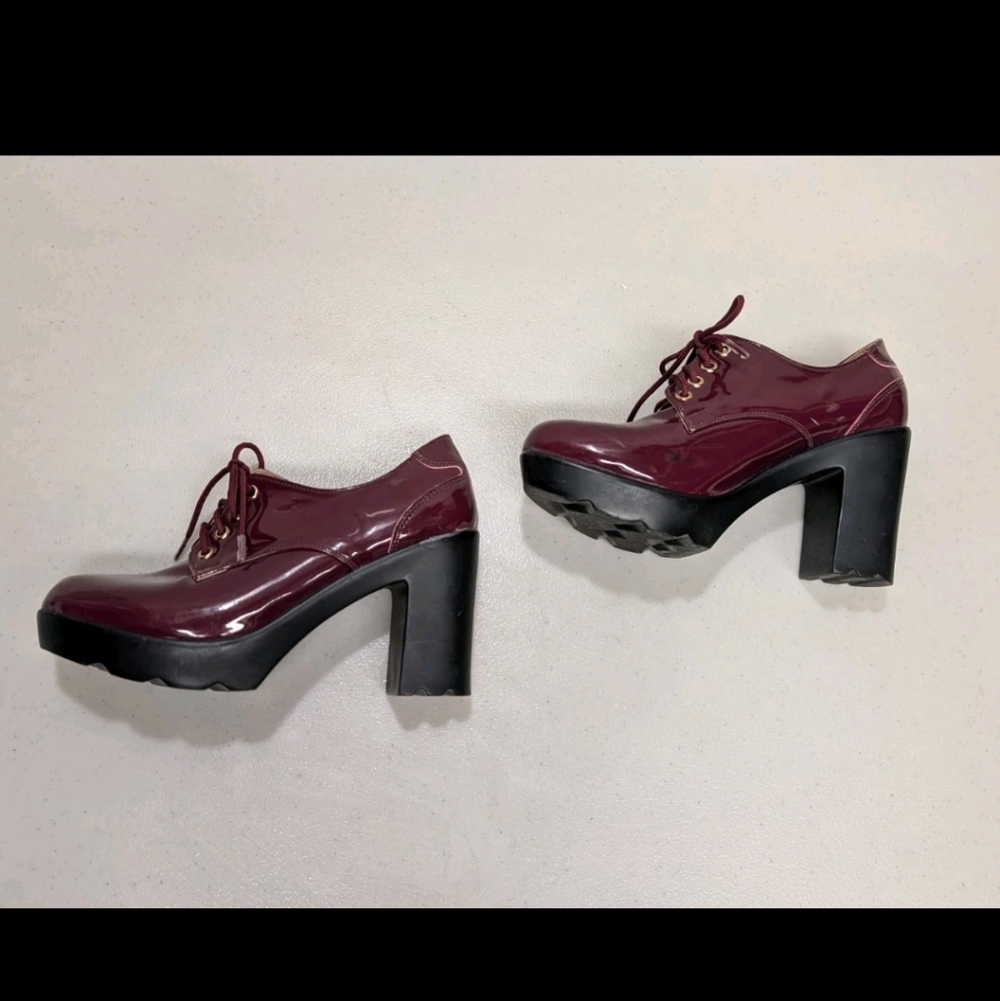 Smile Lace Up Oxford Platform Chunky Heels Pat Shoes 37 6.5 90s Y2K Gothic #bxsh - Picture 10 of 12